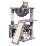 SYANDLVY Cat Tree for Indoor Cats, Modern Cat Activity Tower with Plush Perch, Cat Condo with Scratching Posts & Board for Kittens, Cat Climbing Stand with Cradle & Hanging Ball for Play, Light Grey