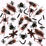 MAKFORT 100Pcs Plastic Realistic Bugs Insects Fake Cockroaches, Spiders, Scorpions, Ants,Geckoes,Centipedes and Worms for Halloween Party