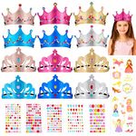 HEQU 19pcs Foam Crowns Set, 12pcs Foam Princess Crowns with 5 Sheets Crystal Diamond Sticker and 2 Sheets Tattoo Stickers