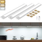 LouBout Motion Sensor Lights Indoor, 30cm 3 Pack 56LED Hand Wave Activated Under Cabinet Kitchen Lights, 2200mAh 3 Color Temps Dimmable USB-C Rechargeable Magnetic Cupboard Lights for Kitchen Closet