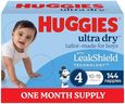 Huggies Ultra Dry Nappies Boys Size 4 (10-15kg) 144 Count - One Month Supply (Packaging May Vary)