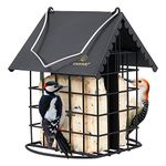 Kingsyard Cute Suet Feeder with Weatherproof Roof, All Metal, Two Suet Capacity, Outdoor Cage Bird Feeder for Wild Bird, w/Hanger, Black