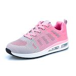 Women Air Running Shoes Ladies Trainer Breathable Jogging Fitness Sneakers Casual Walking Shoes Flat Lace up Pink 6.5 UK