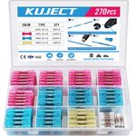 Kuject 270PCS Heat Shrink Butt Connectors, Insulated Waterproof Wire Connector kit, Tinned Copper Electrical Crimp Connectors for Automotive Marine Boat Truck Stereo Joint