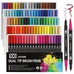 Dual Tip Brush Markers Pen, ABEIER 100 Colors Coloring Markers Watercolor Paint Pen for Adult Students, Painting, Lettering, DIY Card Making, Books Craft Coloring Doodling with Fine Liner Tip and Brush