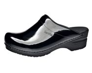 Sanita | Patent Clog | Original Handmade | Flexible Leather Clog for Women | Black | UK 7.5