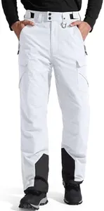 FREE SOLDIER Men's Waterproof Snow Insulated Pants Winter Skiing Snowboarding Pants with Zipper Pockets (White X-Large(42-44)/32L)
