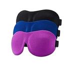 Sleep Mask 3 Pack - Super Soft 3D Contoured Eye Mask for Sleeping, Comfortable Night Blindfold with Adjustable Strap, Lightweight Smooth Eye Cover for Women Men, Black/Blue/Purple