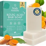 Body Restore Kojic Acid Soap, (Eucalyptus 3 Pack), with Vitamin C,E, Shea Butter, Collagen, Hyaluronic Acid, Turmeric, Retinol For Dark Spots, All Natural Soap Bar, Paraben Free