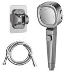 FLYNGO 3 Gear Spray Handheld Shower Head For Bathroom, High Pressure Shower Head with Filter, 1.5 Meter Flexible Tube and Wall Hook - Grey (Grey)