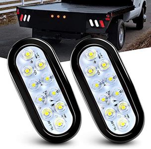 Nilight - TL-09 6 Inch Oval White LED Trailer Tail Lights 2PCS 10 LED w/Flush Mount Grommets Plugs IP67 Waterproof Reverse/Back Up Trailer Lights for RV Truck Jeep, 2 Years Warranty