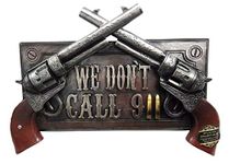 Ebros Gift No Warning For Trespassers Wild West Dual Six Shooter Guns With Bullets Wall Art Sign Plaque Rustic Western Two Pistols Wall Decor 3D Figurine