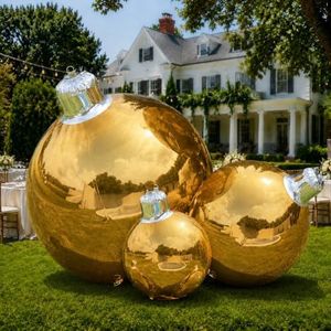 SUYOCHIC 3PCS Gold Inflatable Mirror Ball, Inflatable Christmas Balls Reusable Bubble Balloon, Large PVC Decoration Disco Balls for Party, Concerts, Stage, Wedding (35.5inch/47inch/70.8inch with Pump)