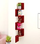 Furniture Cafe Engineered Wood Zigzag Corner Wall Mount Shelf,Matte;Laminated Finish,Set of 5,Mahogany