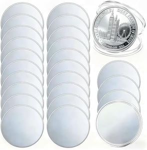 24PCS Alloy Blank Challenge Coins 40mm Laser Engravable Threaded Edge with Acrylic Protection Box for DIY Crafts and Commemorative Collection (Silver-Plated)