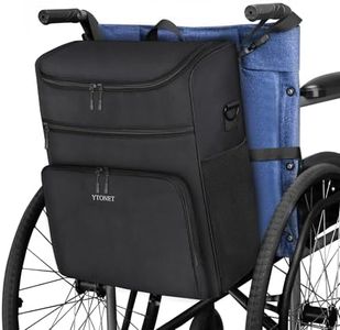 Ytonet Wheelchair Bag, Wheelchair Bag to Hang on Back Wheelchair Storage Bag Walker Accessories Insulated Pockets Shoulder Strap 3 Ways to Carry Easy Install, 16" L x8.5 W x 17" H Black