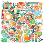 52pcs Summer Stickers for Kids, Aesthetic Beach Stickers for Water Bottles Waterproof Hawaii Vinyl Stickers Beach Themed Stickers for Party Scrapbook Journal for Kids Adults