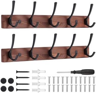 Dntorx 2 Pack Wall Mounted Coat Rack Heavy Duty with 5 Hooks, 15.8In Wooden Coat Hook Rust-Resistant Wall Hooks for Hanging Coat Bag Key Purse Towel Hook Rack for Entryway, Bedroom, Livingroom
