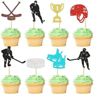 Keaziu 32 Pack Hockey Cupcake Toppers Ice Hockey Players Cupcake Picks Sports Theme Birthday Cake Decorations for Baby Shower Boys Girls Birthday Party Decorations