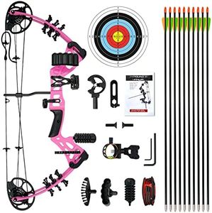 WUXLISTY Youth Compound Bow Set 15-45 Lbs for Teens and Beginner, Package with Archery Hunting Equipment, 5 Pin Sight, Max Speed 320fps, Adjustable, Right Hand, Pink