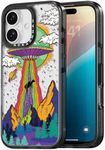 Rosarnnah Compatible for iPhone 16 Case Cute - Durable Shockproof 6.6 ft Drop Impact Phone Case - Black Funny UFO Design for iPhone 16 6.1"