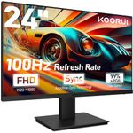 KOORUI 24 inch Computer Gaming Monitor Full HD 1920x1080p, 100Hz, Built-in Speakers, Adaptive Sync Compatible, Ultra-Slim Bezels, 75mm VESA Mountable, Tilt Adjustable, HDMI/VGA Ports, Black