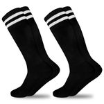 Kids Soccer Socks, 2 Pairs Sports Girls Boys Knee High Tube Socks Toddler Stripes School Uniform Stockings（#3 Black 3-6 Years）