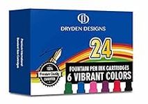 Dryden Designs Fountain Pen Ink Cartridges - Assorted Colors: Black, Blue, Green, Purple, Red, Pink - Short International Standard Size - Disposable and Generic Ink Refill Cartridges.