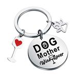 FUSTMW Dog Mother Keychain Dog Mother Wine Lover Gifts Rescue Dog Mom Gifts Animal Dog Lover Gifts for Fur Mama (silver)