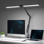 CHICLEW LED Desk Lamp for Home Office, 24W Swing Arm Double-Head Table Lamps, 3 Colors Lighting & Stepless Dimming Architect Reading Desk Light, Adjustable Eye-Caring Clamp Light for Study Work