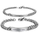 JewelryWe Men Women Couple Matching Bracelets with Free Customize Engraving, High Polihed Stainless Steel His & Her ID Bracelet for Valentine's Day