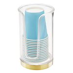 mDesign Paper Cup Dispenser for 14 Disposable Cups – Practical Bathroom Cup Holder Made of Plastic – Mouthwash Cup Holder for Optimal Oral Hygiene – Clear/Soft Brass