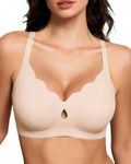 Vinfact Womens Jelly Bra for Women Wireless Bras Seamless No Underwire Supportive Full Coverage Bra Carbon Scalloped - Skin XL
