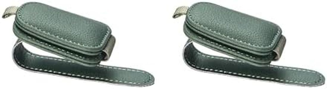 Yuoyar Sunglass Holder for Car, Magnetic Leather Sunglasses Holder and Ticket Card Clip, Car Visor Accessories, 2 Packs (Green)
