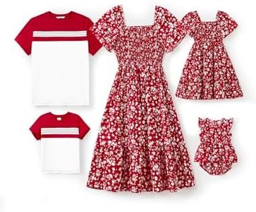 PATPAT Matching Family Vacation Outfits - Matching Shirts for Family Casual Short Sleeve Round Neck T Shirt Dad and Son Matching Shirts Beach Vacation Red Floral for Boy 6-7 Years
