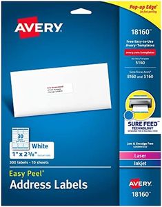 Avery Easy Peel Printable Address Labels with Sure Feed, 1" x 2-5/8", White, 300 Blank Mailing Labels (18160)