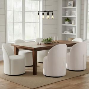 COMULER Modern Barrel Dining Chairs Set of 6, Swivel Base White Accent Chair 360°Rotating Vanity Chair Mid-Century Dining Side Chair Kitchen Chair for Living Room, Bedroom, Home, Office, Kitchen
