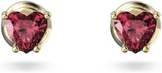 Swarovski Stilla Stud Earrings, Red Heart Shaped Stones in a Gold Tone Plated Setting, from the Stilla Collection