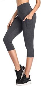 SIMIYA Womens Sports Leggings High Waist Fitness Capris Running Tights with Pockets 3/4 Length Slim Fit Cropped Yoga Pants Power Stretch Gym Trousers (Capris-Grey,S)