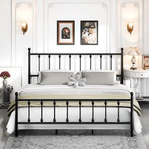 LEVELEVE 14 Inch King Size Victorian Vintage Metal Platform Bed Frame with Headboard and Footboard, Underbed Storage, No Box Spring Needed, Easy Assembly, Black