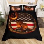 richhome Western Cowboy Duvet Cover 3 pieces Vintage American Flag Comforter Cover for Kids Boys Girls Farmhouse Style Retro Boots Ultra Soft Bedspread Bedroom Decor Quilt Cover King Size