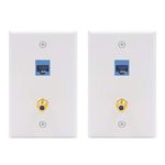 VCE Ethernet Coax Wall Plate UL-Listed, 2-Port Keystone Wall Plate with RJ45 Cat6 Keystone Coupler & Coaxial RG6 Keystone Jack Insert, 2 Pack White