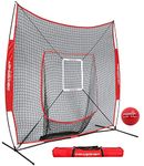 PowerNet DLX 7x7 Baseball Softball Hitting Net + Weighted Heavy Ball + Strike Zone Bundle (Red) | Training Set | Practice Equipment Batting Soft Toss Pitching | Team Color | Portable Backstop