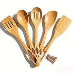 Puluole 5 PCS Wooden Cooking Utensils Set - Premium Wooden Spoons for Cooking, Nonstick Wood Spatula for Cooking, Wood Bamboo Kitchen Utensils, Housewarming Gifts New Home