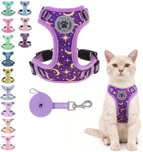 BEAUTYZOO Cat Harness, Escape Proof Cat Leash and Harness Set for Walking, Soft Breathable Vest Harness with Neck Adjustable, Reflective Easy-Control Kitten Harness for Cats (Star Design),Purple M