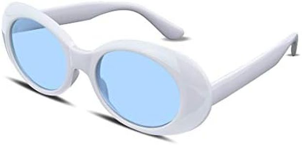 FEISEDY Sunglasses White Oval Clout Goggles for Women Men Retro Round Trendy Rimmed Clueless Costume Frame B2253