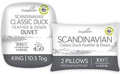 Snuggledown Duck Feather & Down King Size Duvet - 10.5 Tog All Year Round Quilt Ideal for Summer & Winter, 2 Medium Pillows - Soft Cotton Cover, Hypoallergenic, Machine Washable, Size (225cm x 220cm)