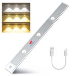 PRIME PICK Under Cabinet Light, LED Motion Sensor, 3 Colors USB-Rechargeable Battery Operated/Dimmable/Wireless,Stick on Strip Lighting with Magnetic for Kitchen,Cabinet,Wardrobe,Bedroom-3 Beads