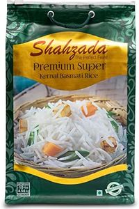 Shahzada Premium Super Kernal Basmati Rice (10 Lbs.) Aromatic Basmati, AGED, Flavorful, Slender |Non-Sticky Grain for Delicious Dining Experience, Non-GMO, Vegan, Gluten Free, Soy Free, No Cholesterol, Resealable Zip-Lock Bag | 10 Pound Packing