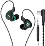 KBEAR KS2 IEM, in Ear Monitor Headphones Hybrid 1BA 1DD Wired Earbuds Stereo Bass HiFi IEM Earphone Noise Cancelling High Resolution with Detachable Cable for Running Gaming (USBC with Mic, Green)